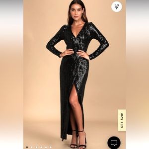 Lulus Love Lasts Forever Black Sequin Long Sleeve Formal Maxi Dress- Size M